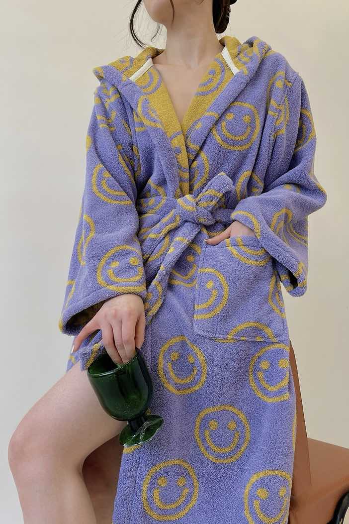 Whimsy Funky Smiley Face Hooded Robe - Soft 100% Organic Long-stapled Cotton