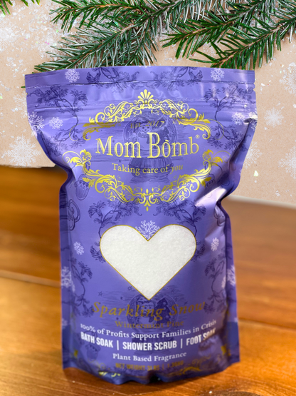 Mom Bomb Sparkling Snow Winter-Mint scented Bath Salts Shower Scrub and Foot Soak – All-Natural, Vegan, Multi-Use for Winter Revitalization (3lbs)