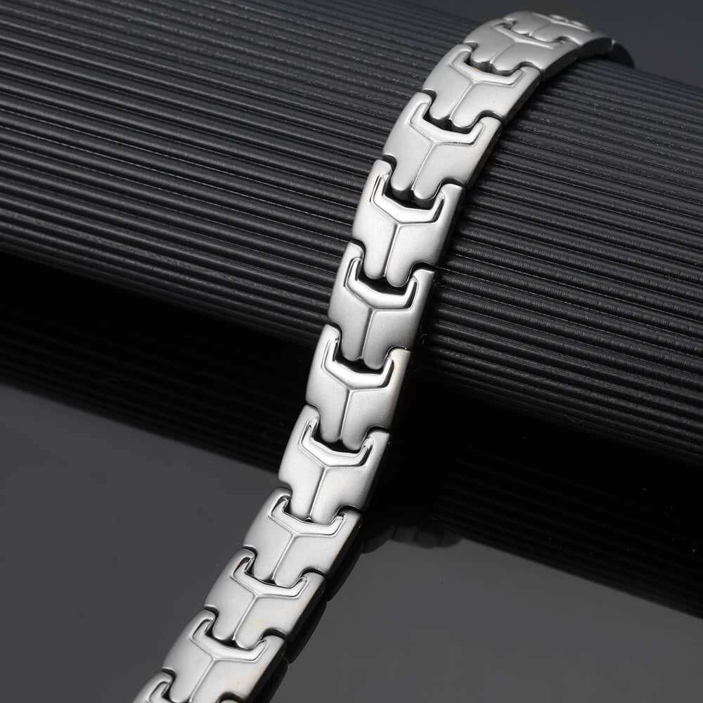 Stainless Steel Energy Bracelet 4-in-1. Silver Color. Model B037S