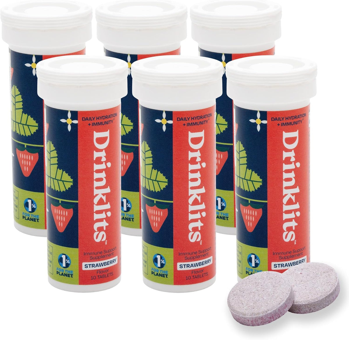 Strawberry Daily Immune Support Tablets (6) Tube Bundle by Drinklits