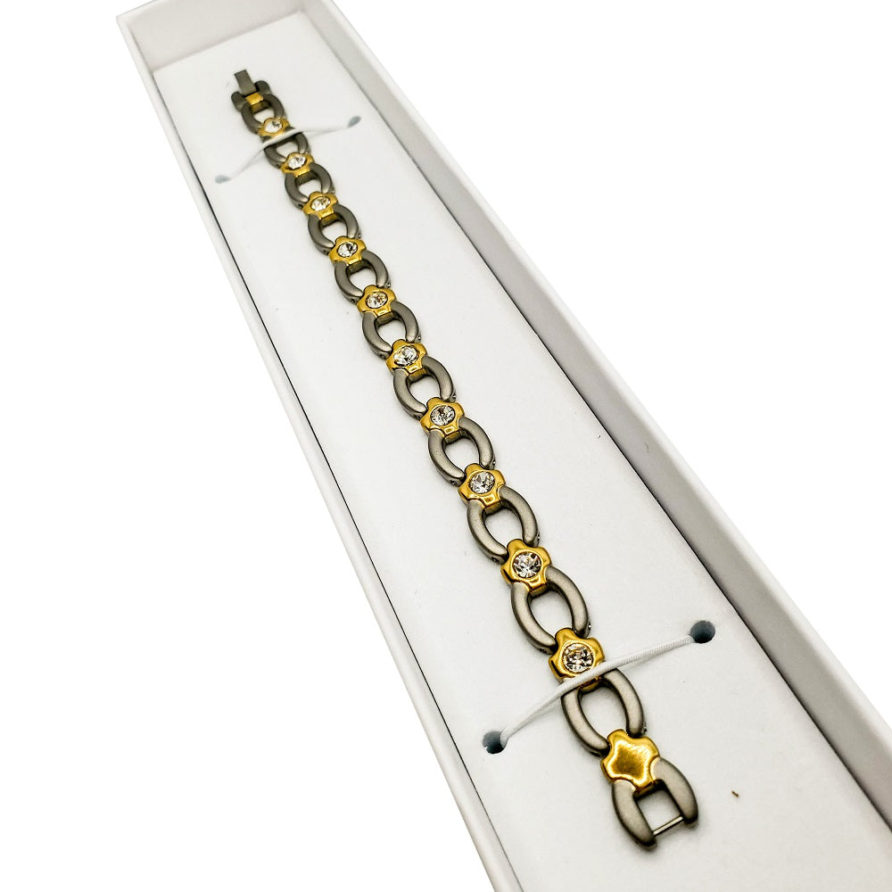 Titanium Energy Bracelet 3-in-1. Silver/Gold Color with Crystals. Model BR-T-168