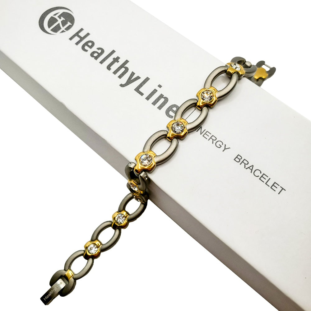 Titanium Energy Bracelet 3-in-1. Silver/Gold Color with Crystals. Model BR-T-168