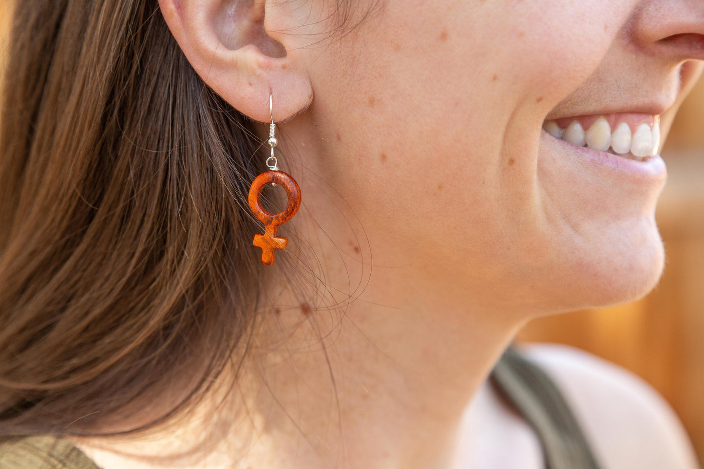 Wood Female Symbol Earrings by Upavim Crafts