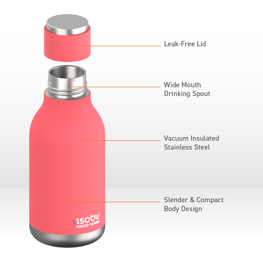 Urban Insulated and Double Walled Stainless Steel Bottle 16 Ounce by Asobu (Peach) by ASOBU®