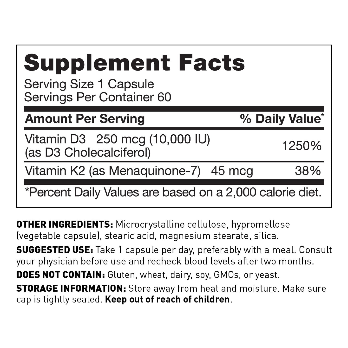 Vitamin D3/K2 10,000 IU Capsules by Amy Myers MD