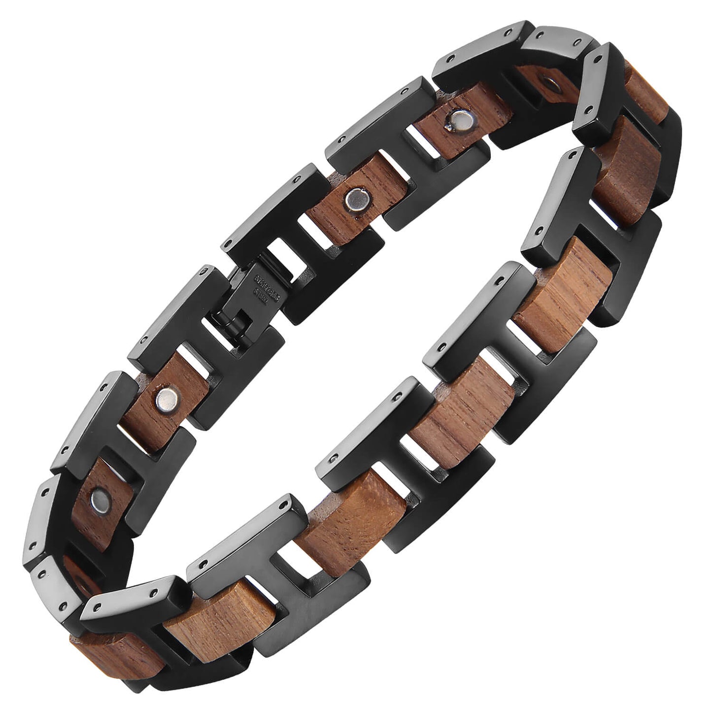 Wood and Stainless Steel Magnetic Bracelet. 3 Colors available. Model WB009