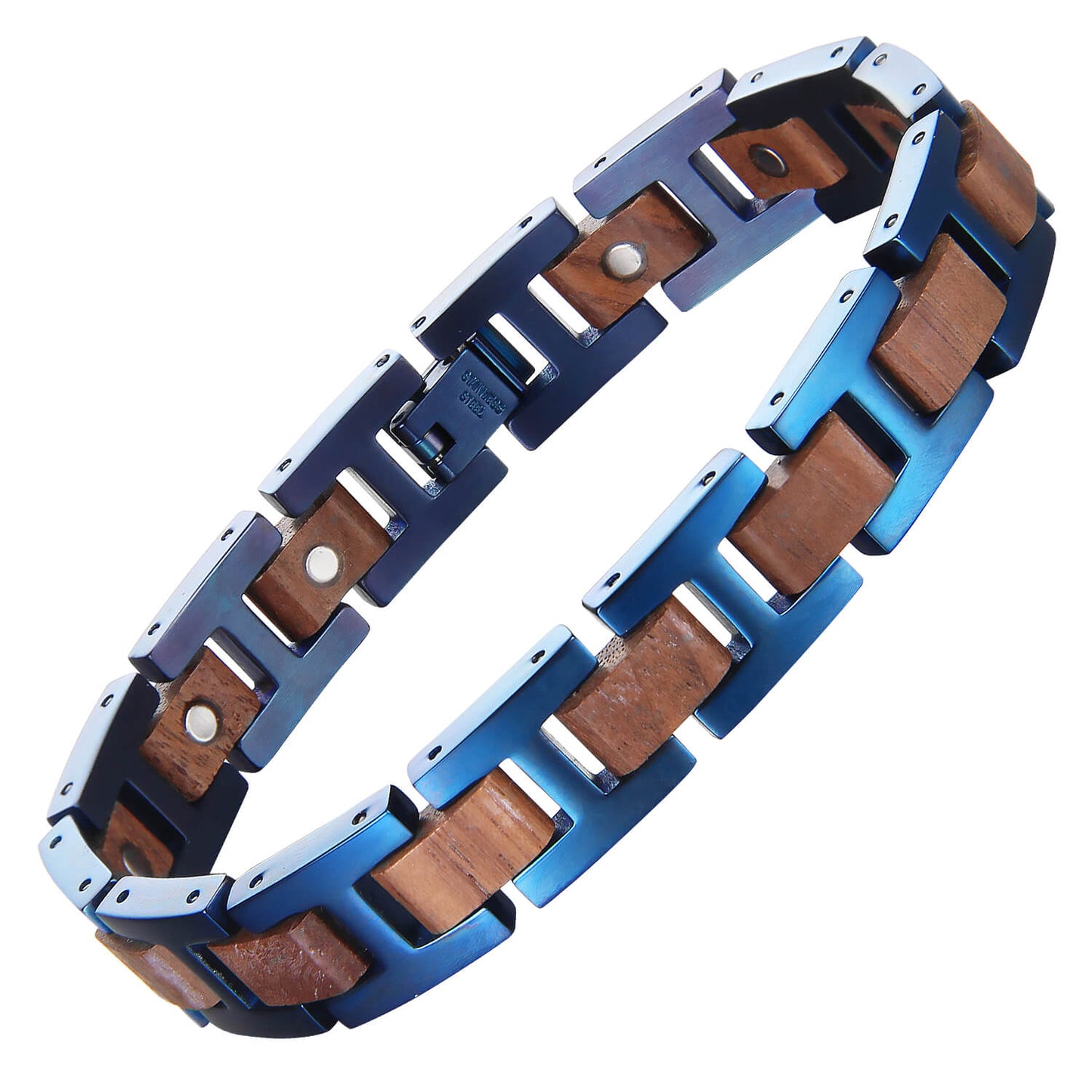 Wood and Stainless Steel Magnetic Bracelet. 3 Colors available. Model WB009