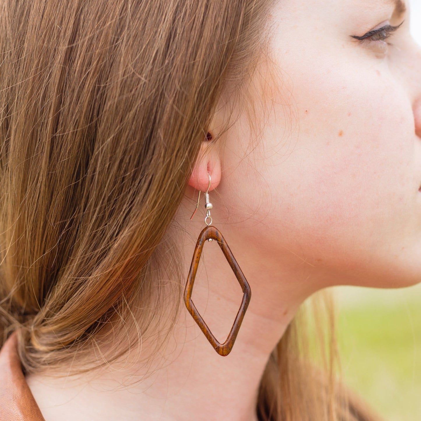 Wood Diamond Hoop Earrings by Upavim Crafts