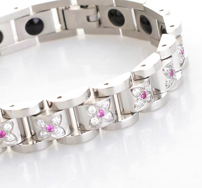 Stainless Steel Magnetic/Energy Bracelet with Crystals. 3 Colors available. Model YYG233