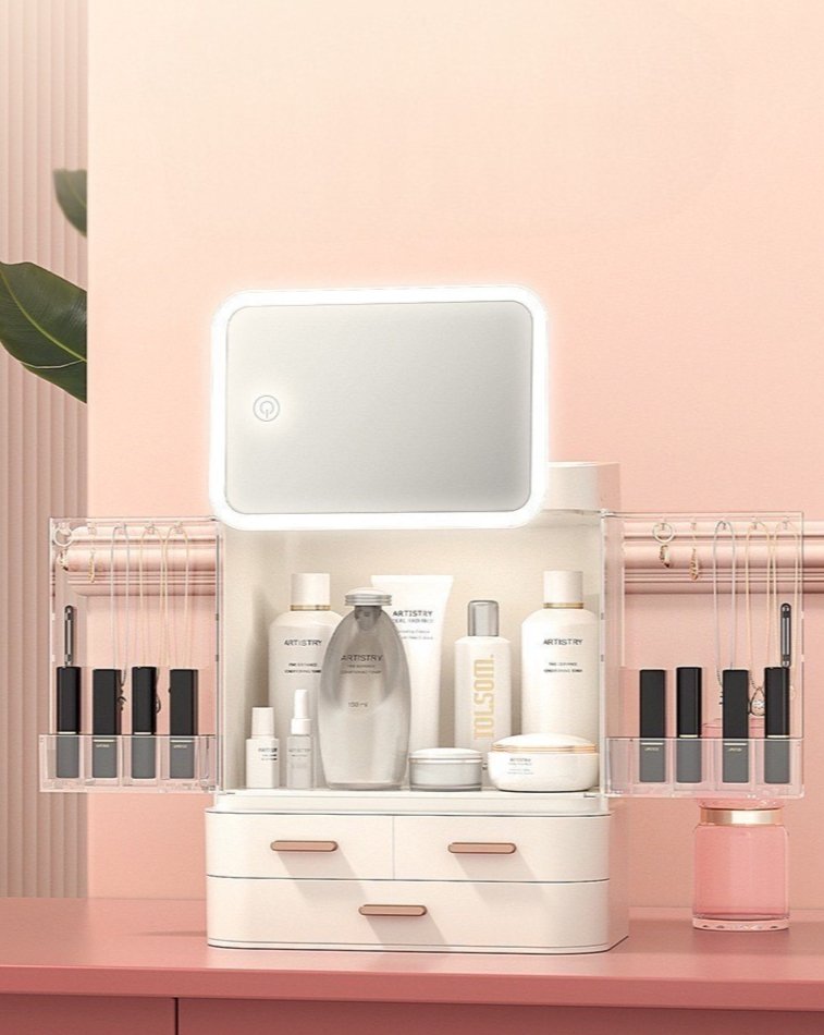 All-in-one Organizer with Led Mirror for Makeup Skincare & Accessories