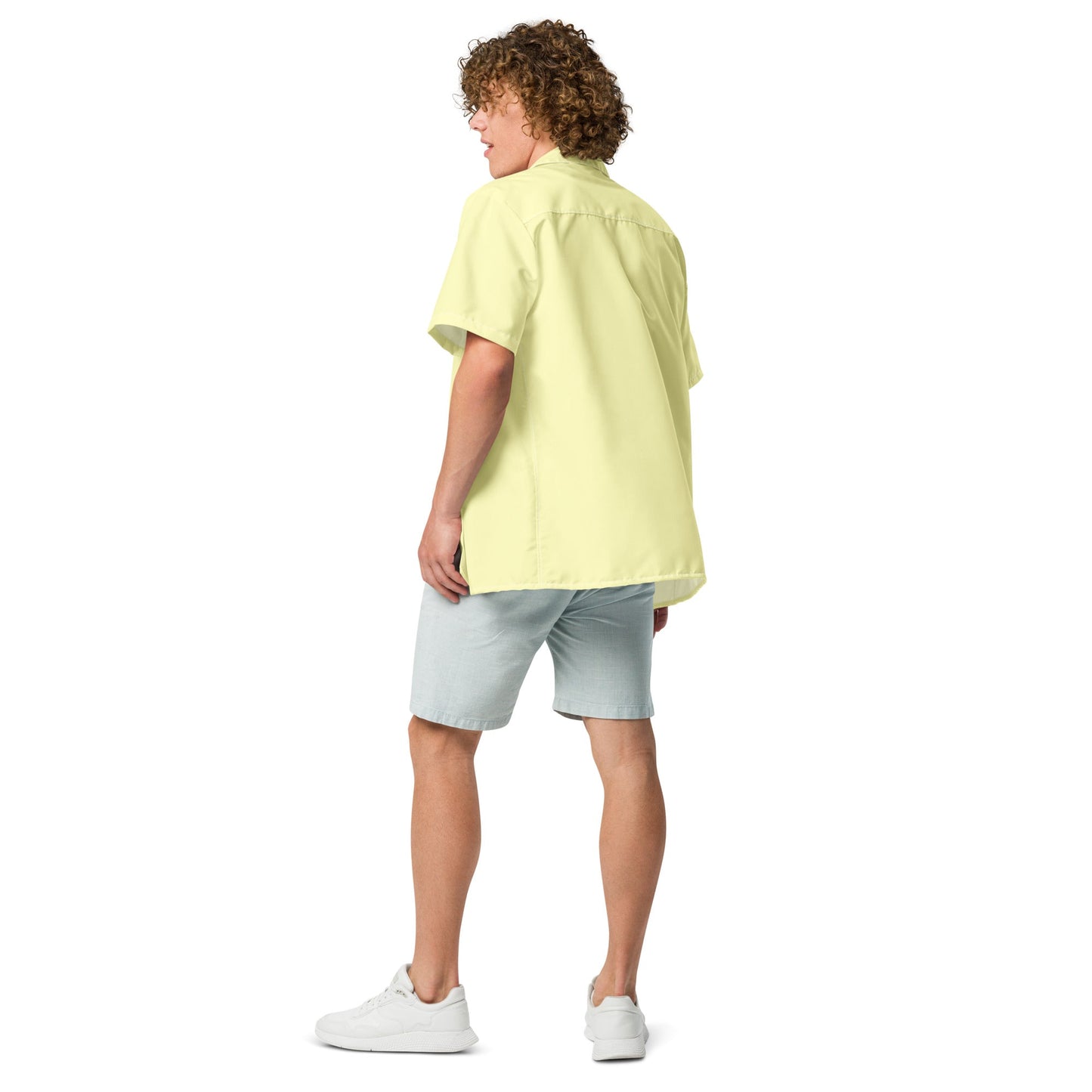 Stylish Solid Butter Yellow Camp Shirt - Recycled Polyester, Pulls 2 Pounds of Ocean Plastic, Ideal for Men, Travelers, Beach Lovers