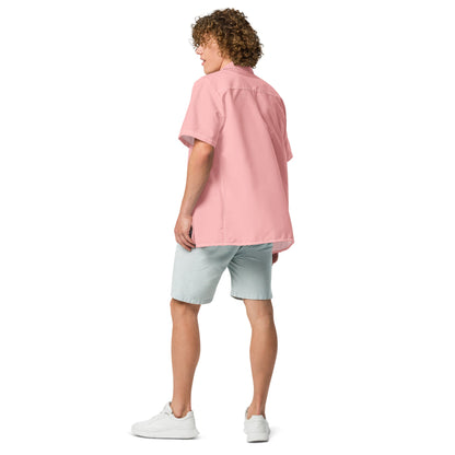 Elegant Coral Pink Camp Shirt | Recycled Polyester | Solid Button-Down | Gift for Him, Beach Lovers | Removes 2 Pounds Ocean Plastic