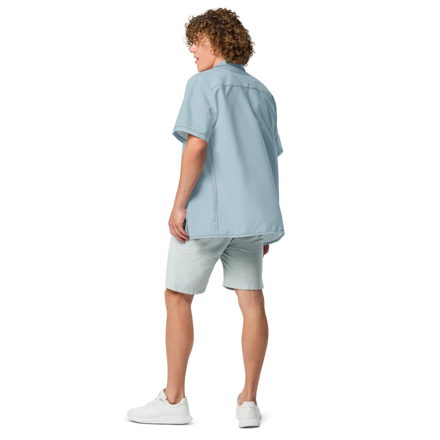 Stylish Recycled Polyester Camp Shirt | Solid Shark Skin Blue | Gift for Him | Removes 2 Pounds of Ocean Plastic