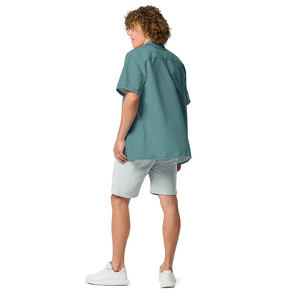 Stylish Ocean Green Camp Shirt | Recycled Polyester, 2 lbs Ocean Plastic Removal, Perfect for Men, Travelers, and Beach Lovers