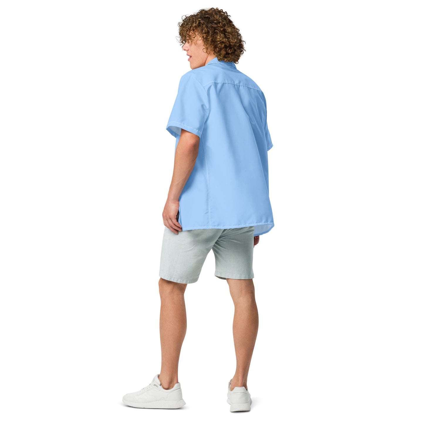 Stylish Solid Island Sky Blue Camp Shirt - Recycled Polyester, Pulls 2 Pounds of Ocean Plastic, Ideal for Men, Travelers, Beach Lovers