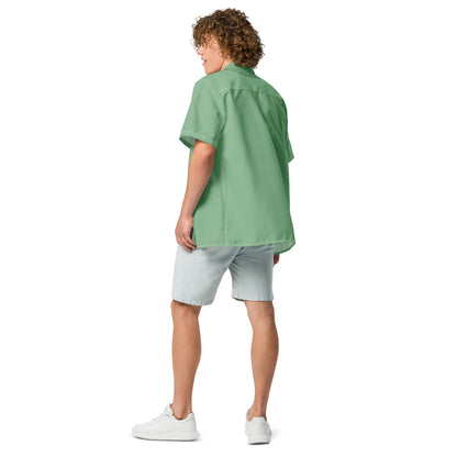 Stylish Solid Palm Green Camp Shirt - Recycled Polyester, Pulls 2 Pounds of Ocean Plastic, Ideal for Men, Travelers, Beach Lovers