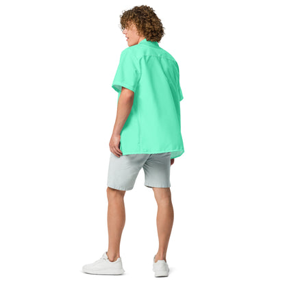 Stylish Aqua Sky Camp Shirt | Recycled Polyester, Solid Button-Down, Gift for Him | Pulls 2 Pounds of Ocean Plastic