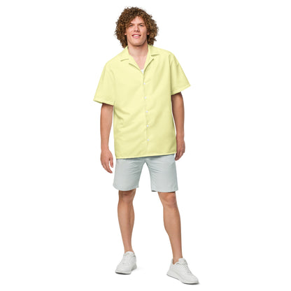 Stylish Solid Butter Yellow Camp Shirt - Recycled Polyester, Pulls 2 Pounds of Ocean Plastic, Ideal for Men, Travelers, Beach Lovers