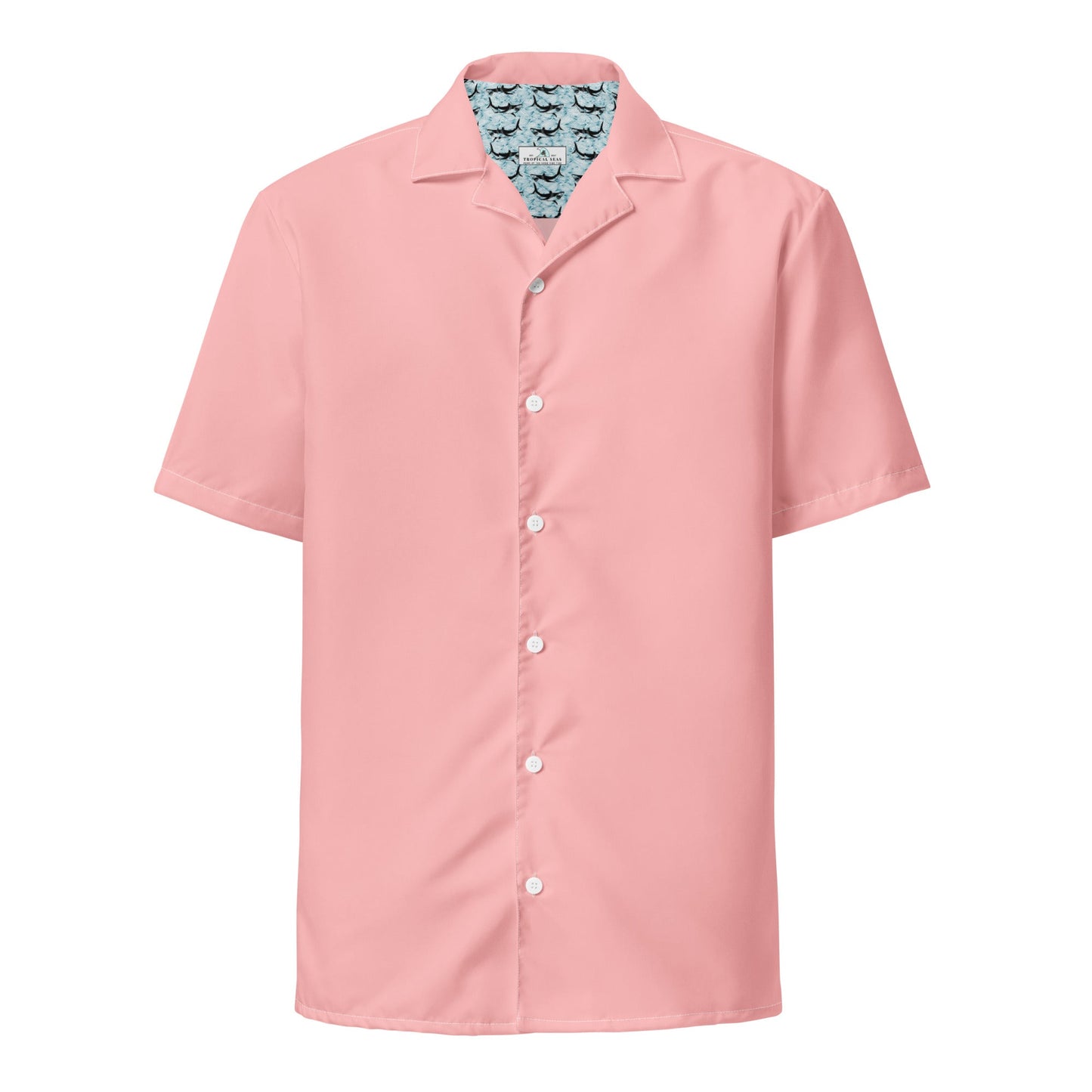 Elegant Coral Pink Camp Shirt | Recycled Polyester | Solid Button-Down | Gift for Him, Beach Lovers | Removes 2 Pounds Ocean Plastic