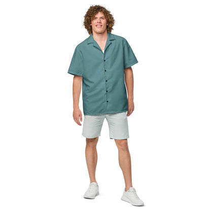 Stylish Ocean Green Camp Shirt | Recycled Polyester, 2 lbs Ocean Plastic Removal, Perfect for Men, Travelers, and Beach Lovers