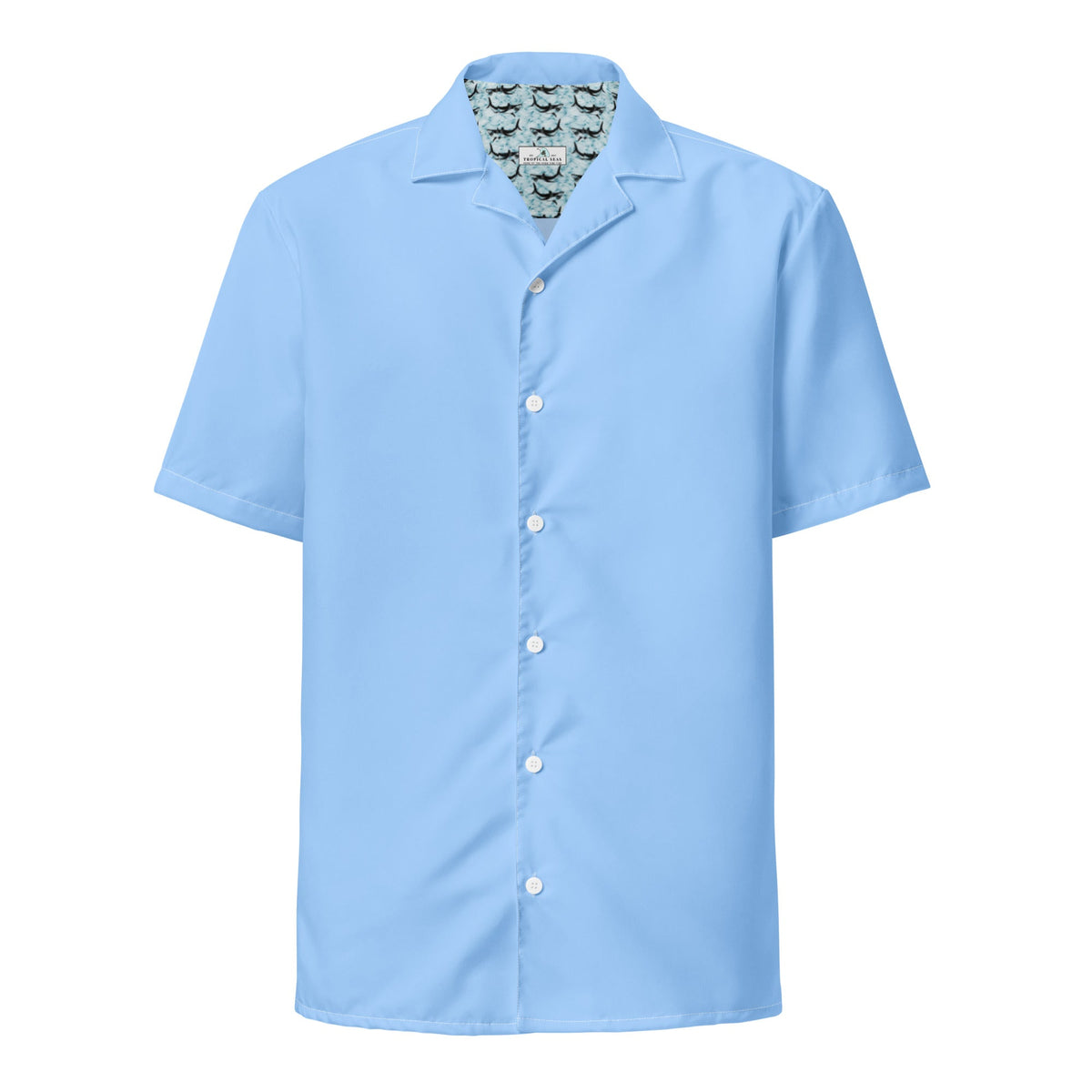 Stylish Solid Island Sky Blue Camp Shirt - Recycled Polyester, Pulls 2 Pounds of Ocean Plastic, Ideal for Men, Travelers, Beach Lovers