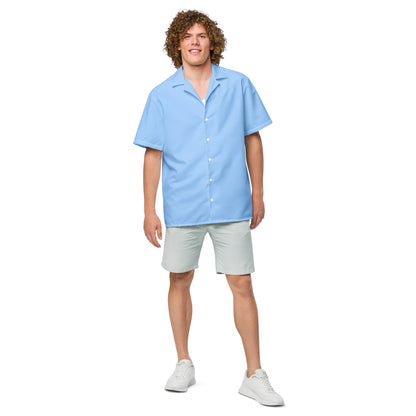 Stylish Solid Island Sky Blue Camp Shirt - Recycled Polyester, Pulls 2 Pounds of Ocean Plastic, Ideal for Men, Travelers, Beach Lovers