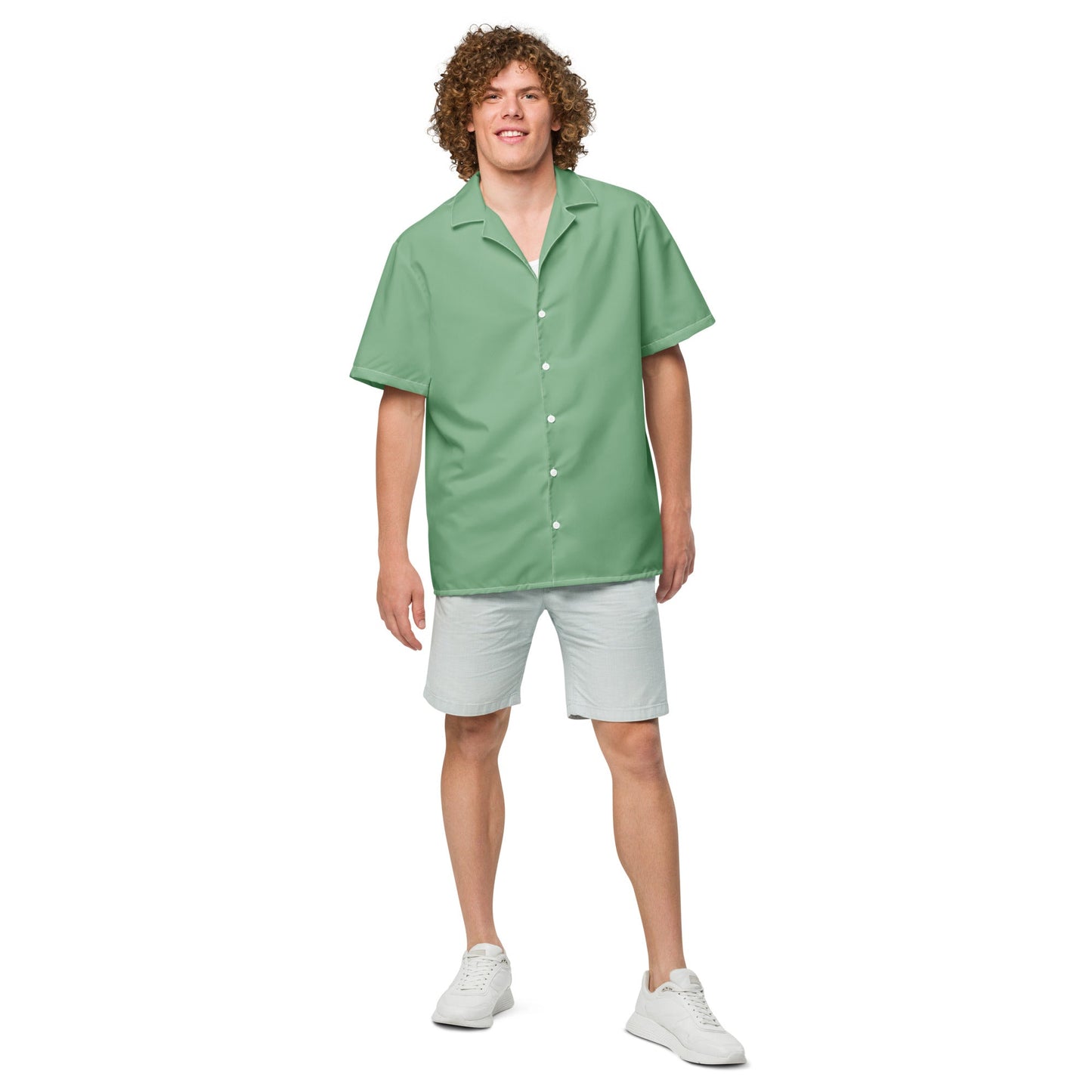 Stylish Solid Palm Green Camp Shirt - Recycled Polyester, Pulls 2 Pounds of Ocean Plastic, Ideal for Men, Travelers, Beach Lovers