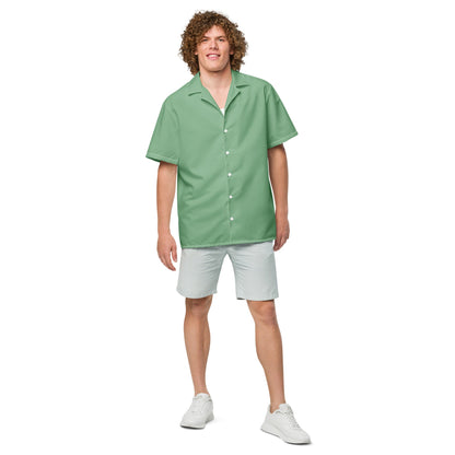 Stylish Solid Palm Green Camp Shirt - Recycled Polyester, Pulls 2 Pounds of Ocean Plastic, Ideal for Men, Travelers, Beach Lovers