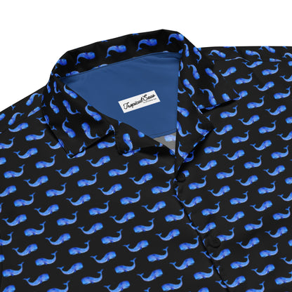 Midnight Whale Party Button Down Hawaiian Shirt - Coastal Summer 2024 Collection