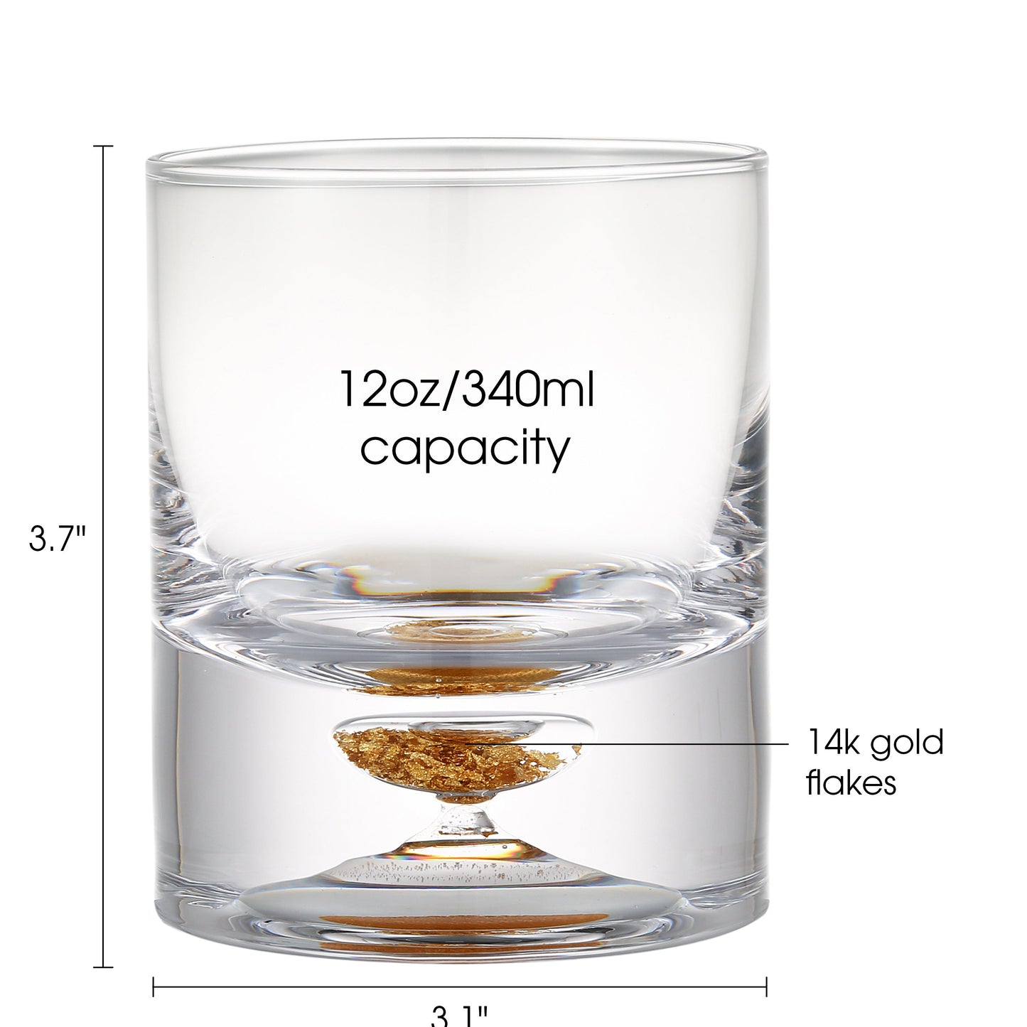 Berkware Lowball Whiskey Glasses with Unique Embedded Gold tone Flake Design - Set of 6