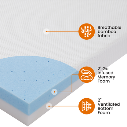 Cheer Collection 4 Inch Gel Infused Memory Foam Bed Topper with Washable Bamboo Cover