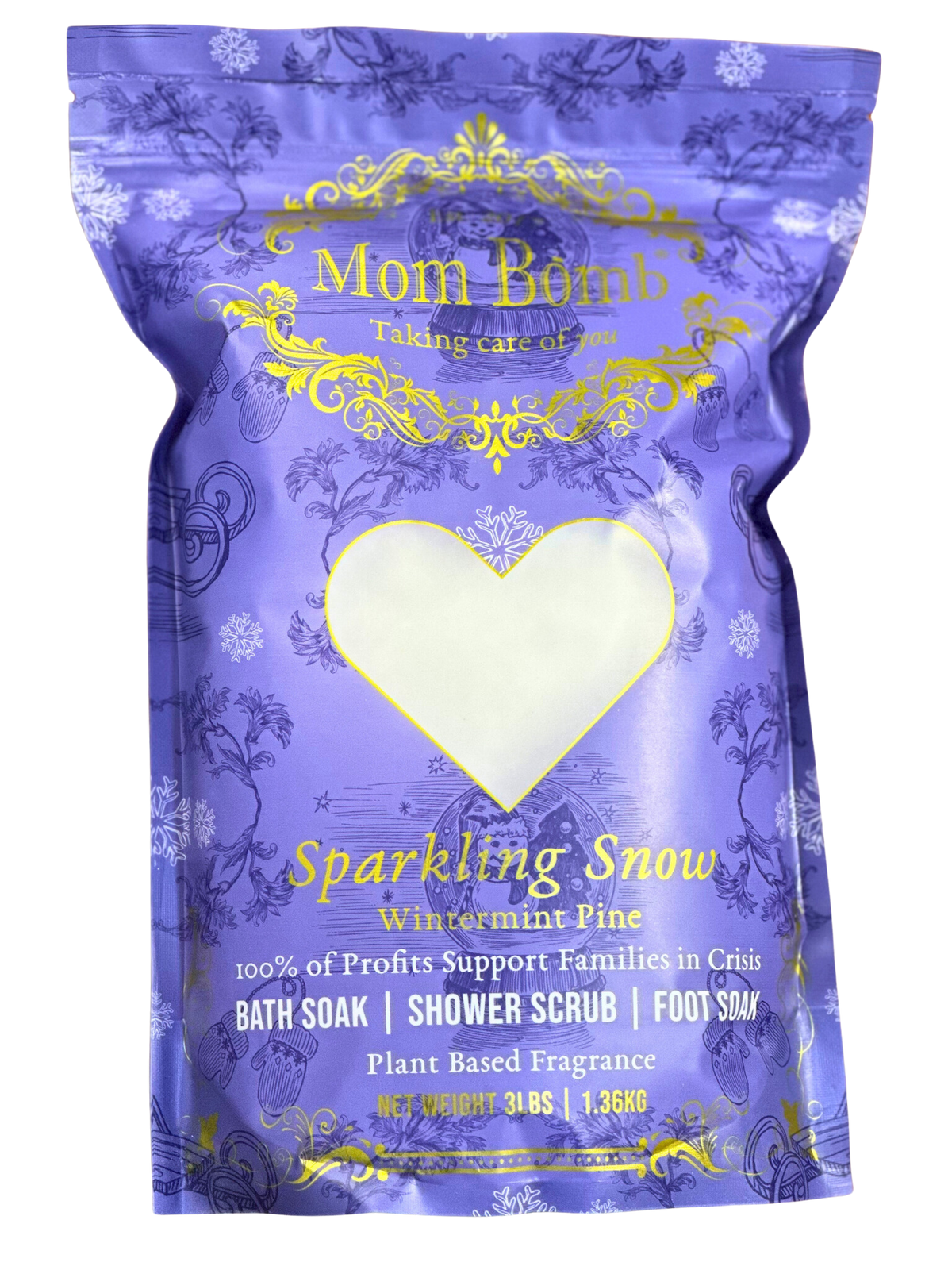 Mom Bomb Candy Cane & Sparkling Snow Bath Salts Shower Scrub and Foot Soak Two Pack – All-Natural, Vegan, Multi-Use for Winter Revitalization (3lbs each)