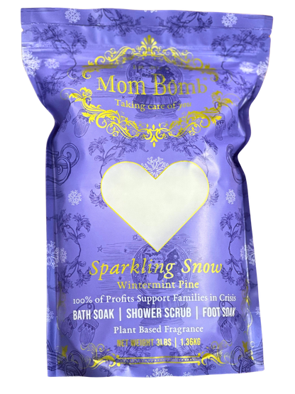 Mom Bomb Sparkling Snow Winter-Mint scented Bath Salts Shower Scrub and Foot Soak – All-Natural, Vegan, Multi-Use for Winter Revitalization (3lbs)