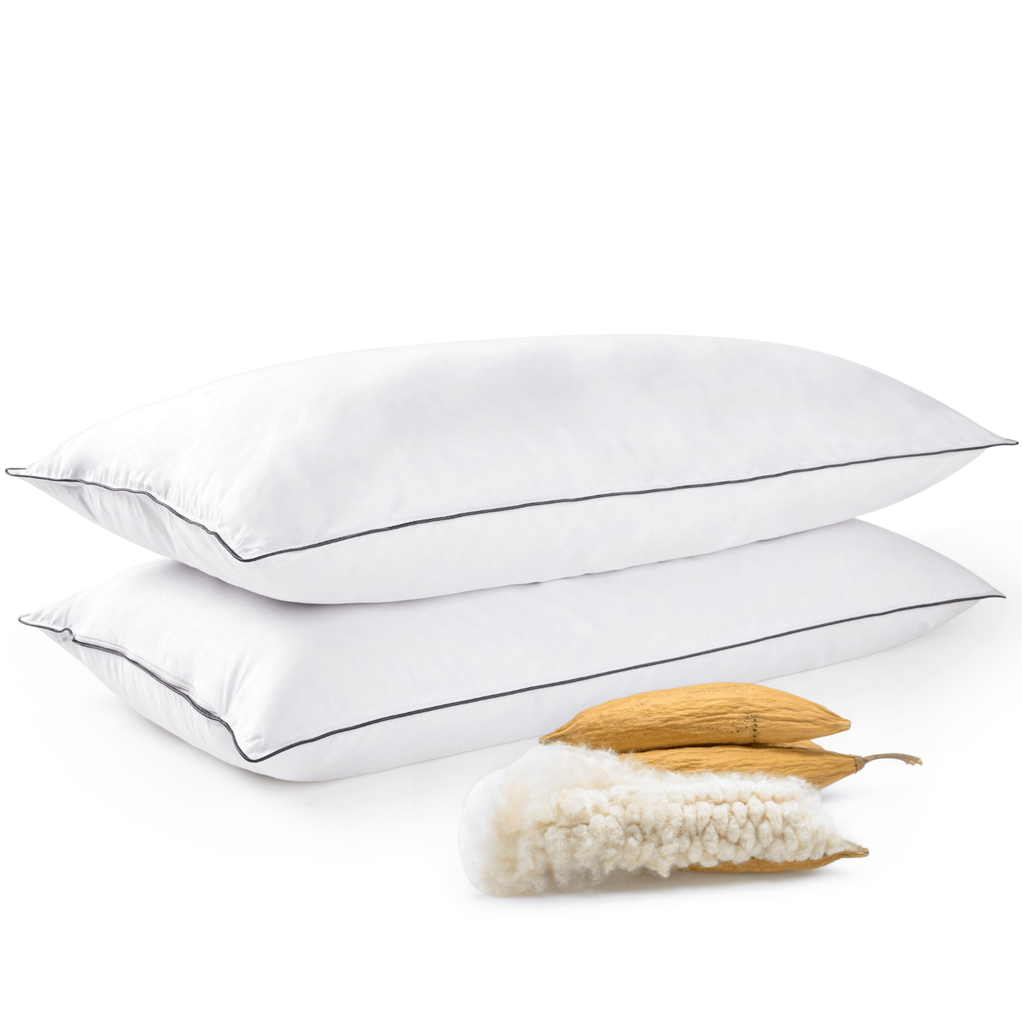 Cheer Collection Set of 2 Organic Kapok Bed Pillows and Sham Inserts - with plush Microfiber Shell