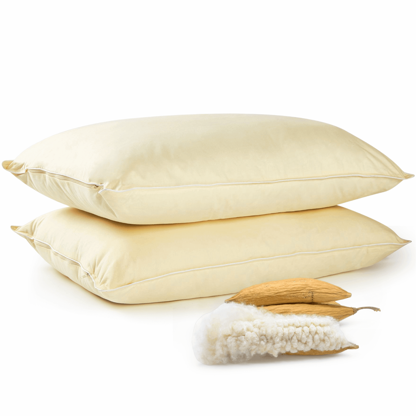 Cheer Collection Set of 2 Organic Kapok Bed Pillows, Fiber Filled Sleeping Pillows with Breathable Cotton Shell