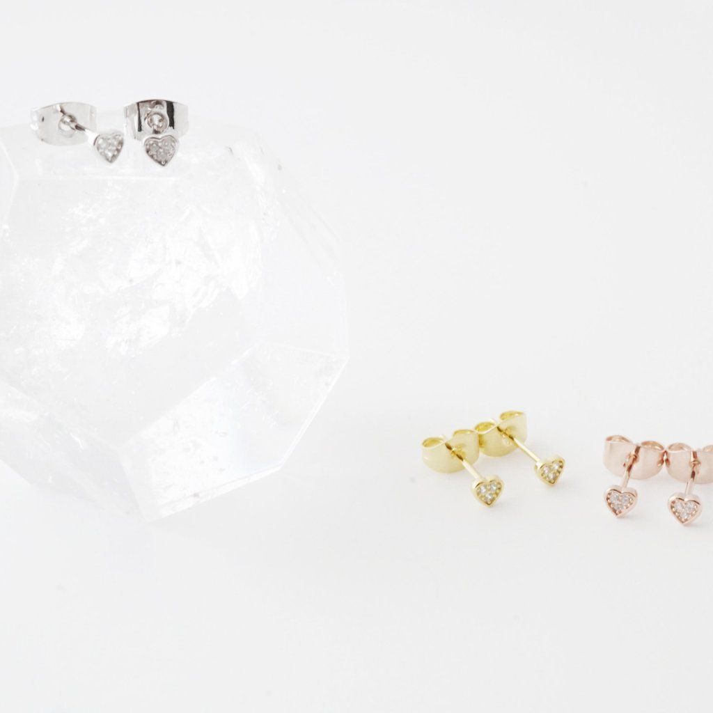 Mini Heart Crystal Stud Earrings by Honeycat