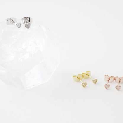 Mini Heart Crystal Stud Earrings by Honeycat