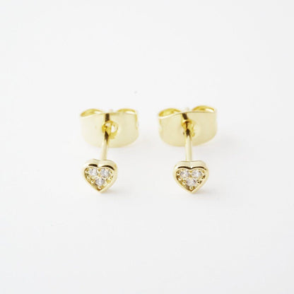 Mini Heart Crystal Stud Earrings by Honeycat