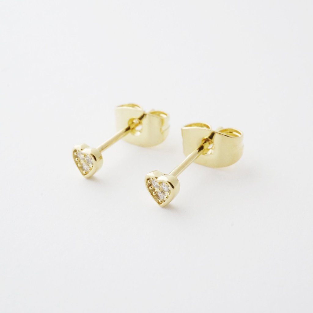 Mini Heart Crystal Stud Earrings by Honeycat