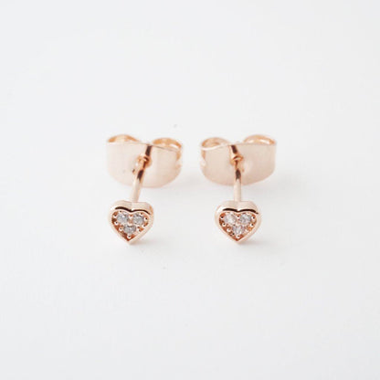 Mini Heart Crystal Stud Earrings by Honeycat