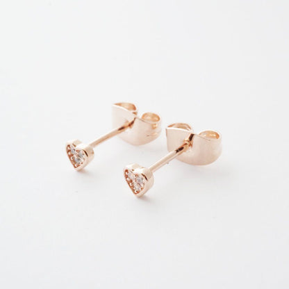 Mini Heart Crystal Stud Earrings by Honeycat