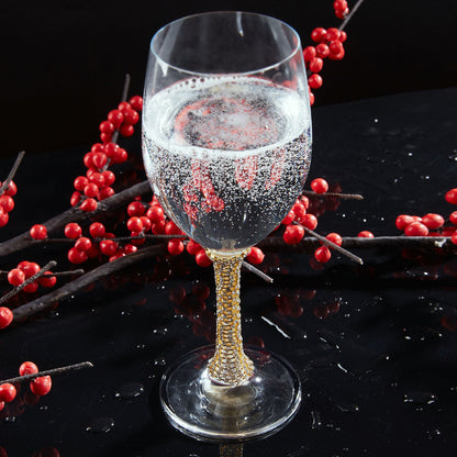 Berkware Set of 6 Crystal Wine Glasses - Elegant Gold tone Studded Long Stem Red Wine Glasses