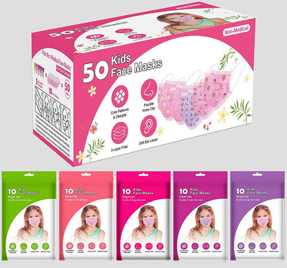 Kids Disposable FACE Masks 50 Pieces, Girl