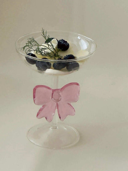 Handmade Cute Whimsical Bow Cocktail Coupe Set of 2, Elegant Wine Glasses