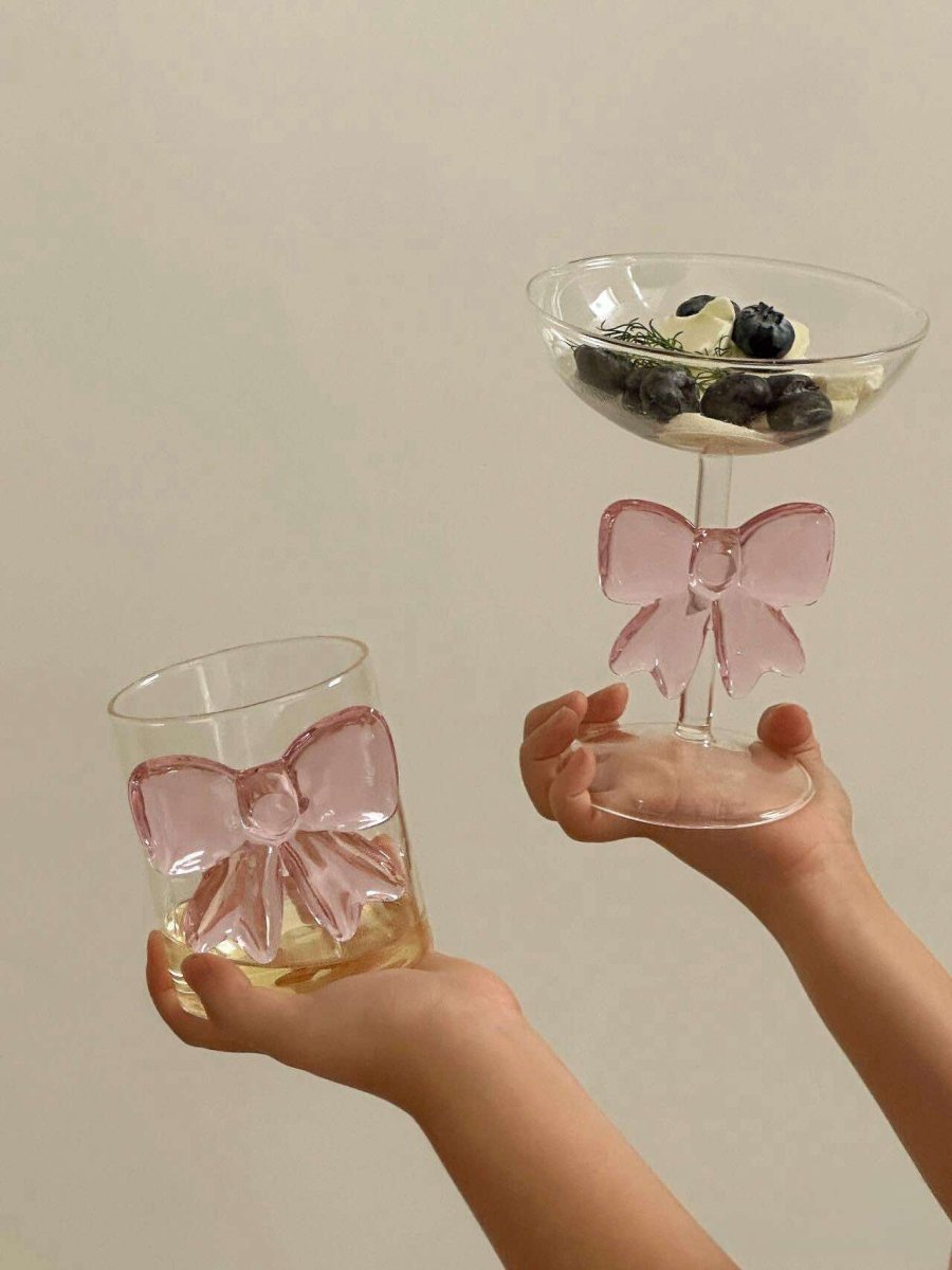 Handmade Cute Whimsical Bow Cocktail Coupe Set of 2, Elegant Wine Glasses