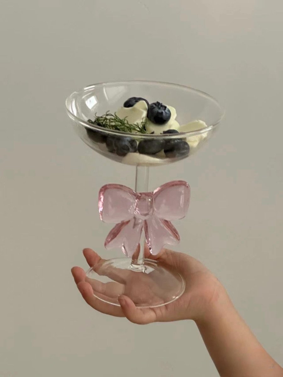 Handmade Cute Whimsical Bow Cocktail Coupe Set of 2, Elegant Wine Glasses