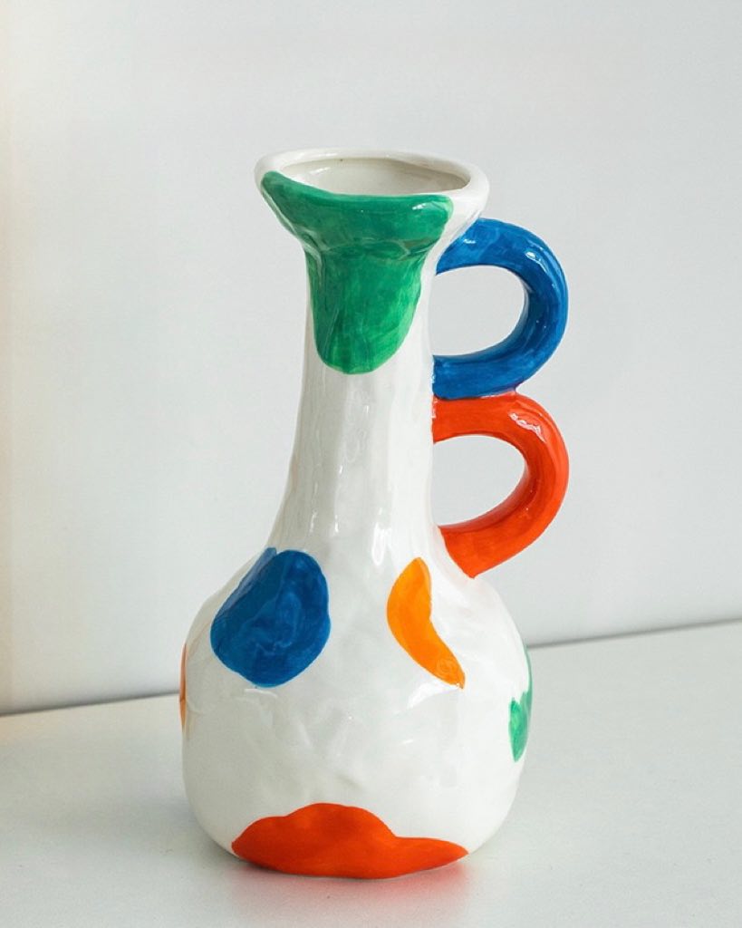 Handpainted Contemporary Abstract Ceramic Vase - Whimsical Eclectic Centerpiece