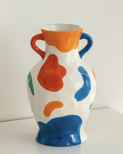 Handpainted Contemporary Abstract Ceramic Vase - Whimsical Eclectic Centerpiece