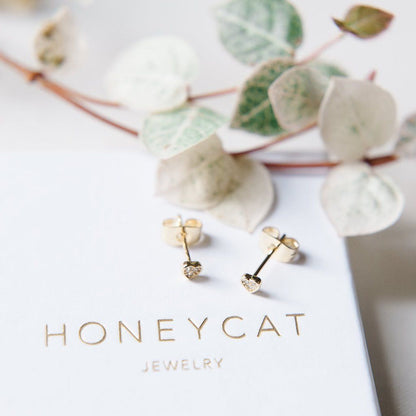 Mini Heart Crystal Stud Earrings by Honeycat