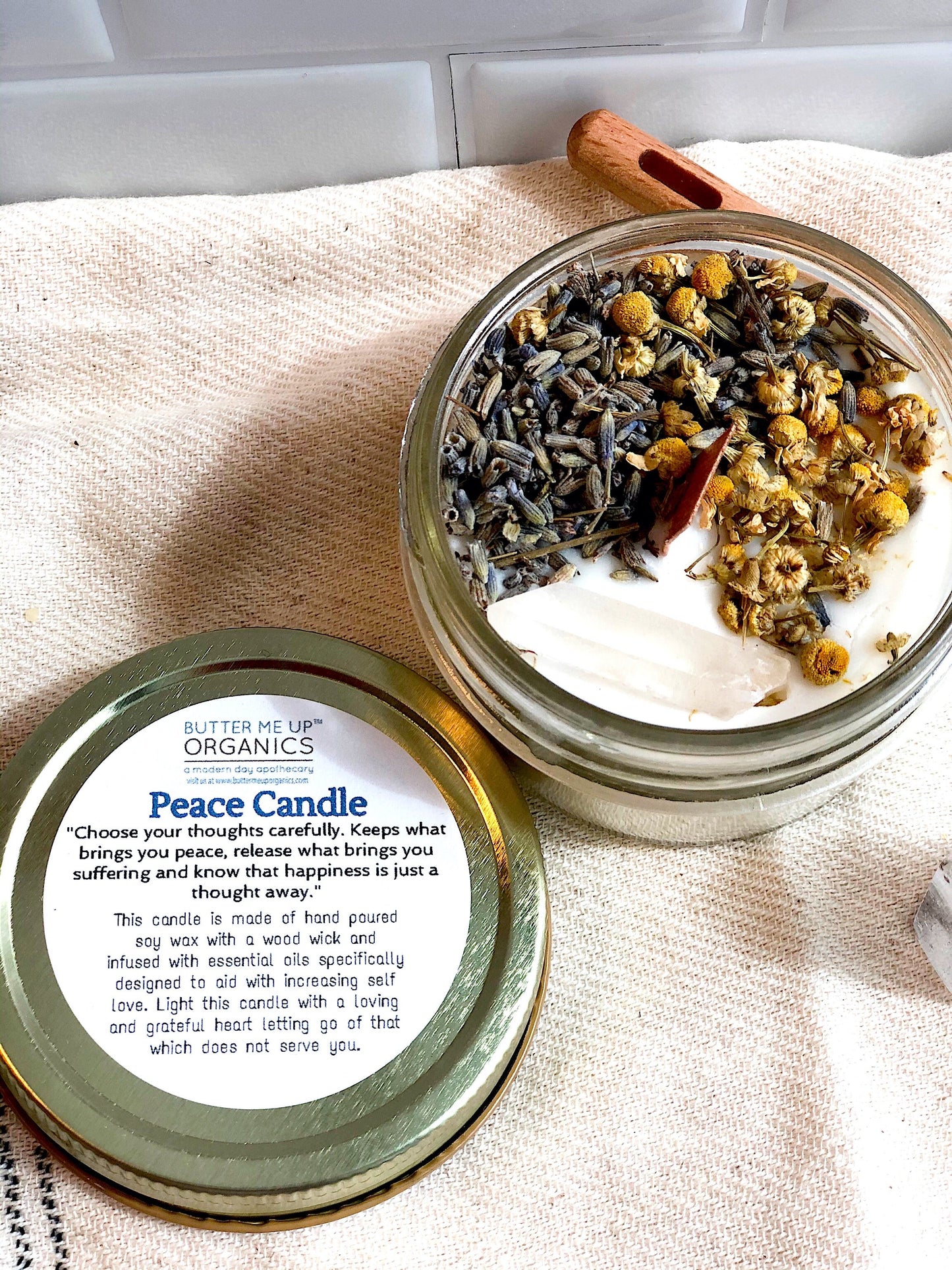 Peace Candle / Serenity Candle / Intention Candle / Ritual Candle / Crystal Candle / Pretty Candle / Organic Soy Wax Candle / Botanicals